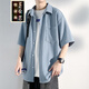 Muqibo (Muqibo) Camisa de manga corta Waffle para hombres en verano estilo Hong Kong Diseño suelto y elegante chaqueta casual de moda de moda para hombres C844 Black XL [130-150Jin [Jin equivale a 0.5 kg]] Deseable
