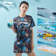 李宁（LI-NING）泳衣女分体三件套沙滩度假防晒罩衫遮肚显瘦温泉泳装727 黑蓝XL
