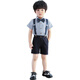 
GOKU Boy Host Dress Summer Children's Small Suit Set Flower Girl British Style Overalls Performance Suit Kindergarten Blue 120 Recommended Weight 37-43 Jin [Jin equals 0.5 kg]
