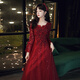 Seidler Pregnant Women's Toast Wear for Brides Coming Home Fairy Long Sleeve Red Dress Can Wear Engagement Wedding Clothes Small Evening Dress for Women Burgundy 3XL