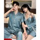 Modal Couple Pajamas Sexy Pajamas Women Spring Autumn Summer Nightgown Suspender Nightgown Feeling Ice Silk Home Clothes Set 8002 Long Sleeve Couple Black XL Male + Female M