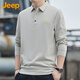 JEEP Jeep long-sleeved T-shirt men's autumn and winter polo loose casual bottoming shirt clothes men's Khaki L