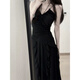 Yanlifen (yanlifen) skirt for women 2025 summer French style black suspender dress with waist slimming seaside beach long skirt black dress (send flowers) M