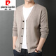 Pierre Cardin Strickjacke für Herren, V-Ausschnitt, Pullover, Frühling und Herbst, einfarbig, lässige Wolljacke, dicke Außenfäden, Kleidung, Mode, GRYH012, Kamel, M 165