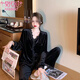 
Modal gold velvet pajamas for women in spring and autumn sexy lace lace long sleeve trousers thin velvet winter home clothing two-piece set -9923 rose red L (100-115Jin [Jin equals 0.5 kg])