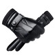Woodpecker leather gloves men's winter riding plus velvet touch screen driving outdoor motorcycle windproof and warm takeaway cotton ski gloves three-line style plus velvet windproof and water-repellent
