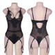 Kang Mengdi European and American fat mm200Jin [Jin equals 0.5 kg] Large size sexy lingerie set lace see-through garter onesie couple sex backless tight suspender sexy see-through outfit black (with steel ring bodysuit) XL recommended 130-160Jin [Jin equals 0.5, kilogram]