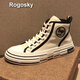 Rogosky Hong Kong trendy brand winter high-top men's shoes for top layer cowhide shoes lace-up casual non-slip thick-soled Martin boots men's white (leather) 44 (leather shoe size)