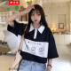 Lapel T-shirt women's loose Korean style student high school student girl junior high school student girl short-sleeved summer clothes Harajuku style retro middle school student summer cute hot weather POLO shirt top yellow one size