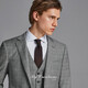 By Creations High-count yarn pure wool suit men's retro business versatile plaid suit professional commuting formal gray and white plaid 48 (175/92A)