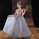 Little Kayi Dicke Kinderkleid Prinzessin Rock High-End Girls Klavier Performance Kleidung Langarm Blumen Kinder Hochzeitskleid Little Girl Host Sommer Champagner 1591 Kurzärmler 120