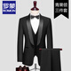 ROMON high-end casual suit men's suit groom wedding dress Korean version slim and handsome business formal suit two-piece suit 3188 black three-piece suit M (80-105)