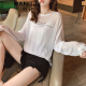 Wangji new summer style loose ice silk sweater for women hollow thin bottoming blouse air-conditioning shirt top temperament summer top A style white S