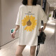 Langyue women's summer printed short-sleeved T-shirt for female students Korean version of Daisy loose top bf trend LWTD204102 white one size fits all