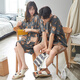 Shi jingya pareja pijamas mujeres verano algodón puro delgada delgada ropa de manga corta verano estilo de moda coreana traje para hombres cxh 12014 cuello redondo pareja 2xl - estilo femenino estilo