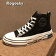 Rogosky Hong Kong trendy brand winter high-top men's shoes for top layer cowhide shoes lace-up casual non-slip thick-soled Martin boots men's white (leather) 44 (leather shoe size)