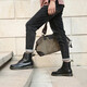 
Leaping foot [cowhide] Martin boots men's genuine leather high-top British style autumn and winter men's work clothes men's boots breathable mid-top leather shoes black [high-top single shoes] 42