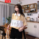Lapel T-shirt women's loose Korean style student high school student girl junior high school student girl short-sleeved summer clothes Harajuku style retro middle school student summer cute hot weather POLO shirt top yellow one size