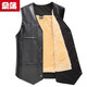 Sangpu Duo Pocket Middle-aged and Elderly Men's Velvet Thickened Leather Vest Winter Loose Cotton Vest Warm Waistcoat Jin Jin equals 0.5 kg Inside Velvet Thickened Black Leather 2XL 125 Jin Jin equals 0.5 kg -150 Jin Jin equals 0.5 kg