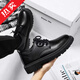 Amaodun leather shoes men's black autumn and winter business formal casual small leather shoes for work men's shoes young people British style breathable black [basic style] single layer 41