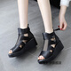 
Jagroy Women's Fish Mouth Sandals Heeled Sponge Cake Thick-soled Sandals Waterproof Platform Roman Women's Summer New Style Inner Heightening Net Black 37
