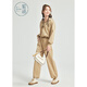 Zihan sweatshirt casual pants two-piece set autumn v-neck hooded pullover straight-leg sweatpants set Khaki XL