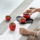 Wanqiantang complete tea set ceramic high-end gift box set persimmon fruit tea set with tea tray outdoor tea set everything goes well Zhu lacquer glaze 4 pieces