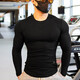 Lutielang sports tights men's long-sleeved T-shirt elastic quick-drying muscle training tops running fitness coach black L
