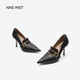 NINE WEST/High heels women's spring and autumn new European and American style urban commuter metal buckle color matching stiletto shoes black 34