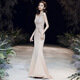 
Cool Huke evening dress for women 2022 new high-end temperament slimming 2022 summer banquet aura queen temperament sexy fish tail apricot color fish tail long M