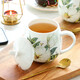 Porcelain Knight Pot Belly Cup Bone China Mug with Lid and Spoon Cup Milk Cup Ceramic Water Cup Cute Korean Flower Coffee Cup Camellia Round Belly Cup with Lid + Spoon