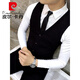 Pierre Cardin suit men's three-piece casual black suit, slim fit, Korean style formal groom, handsome wedding dress, trendy black suit + vest + trousers L 110-120Jin Jin equals 0.5 kg