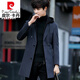 皮尔卡丹（pierre cardin）高档品牌冬季毛呢大衣男士中长款羊毛风衣加绒休闲连帽羊毛外套男 1852黑色黑帽 L【111-125斤】