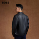 BOSS Motorcycle Style Sheepskin BOSS Men's Autumn 2024 New Stand Collar Double Zipper Retro Style Leather Jacket 001-Black 48