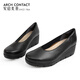 Anqi Mina Single Schuhe Spring Japanisch bequeme Keilwomenschuhe vielseitige Lederschuhe High Heels Arch Design Schwarz 37