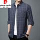 Pier Cardin Coton pur Coton confortable et respirant Chemise à manches longues pour hommes pour hommes et à l'automne Business Free décontracté à carreaux lâches pour hommes, style mince à manches longues 6626 Gris 180 / 2xl recommandé 145-160jin [Jin est égal à 0,5 kg]