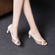 Pale memory fish mouth sandals for women 2025 new summer thick heels high heels summer soft leather mesh single mid-heel leather shoes black 34