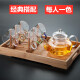Shizuojiamen JIAMENJIAMEN thickened glass small tea cup with handle transparent small kung fu tea cup heat-resistant small cup 100ml six colors + cup holder + 600 shallow pot + tea tray 200mL or less