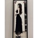 Yanlifen (yanlifen) skirt for women 2025 summer French style black suspender dress with waist slimming seaside beach long skirt black dress (send flowers) M