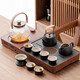 Tangfeng black pottery Kung Fu tea set, smart integrated tea tray, complete set of light luxury retro boiling water tea making equipment for home living room, walnut color stone surface tea tray + elegant lifting kettle, transparent