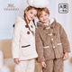 Ying's children's velvet thickened home clothes suit winter style boys and girls autumn and winter hooded outer pajamas beige 140