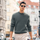 Mr. Bu halb hoher Hals Langarm Pullover Pullover Herren 2025 Frühling und Herbst Echtes Ledermarken Design High-End-Strickjacke BT15508 Rauchgrün M (170)