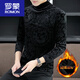 Romon Plus Velvet Camisa de la base de media tortuga en terciopelo para camiseta de manga larga de oro negro para hombres en otoño e invierno