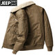 Jeep (JEEP) jacket men's velvet thickened jacket middle-aged men's winter cotton clothing pure cotton warm casual large size military jacket men camel XL recommended weight 155Jin Jin equals about 0.5 kg
