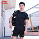 李宁（LI-NING） 运动服男女新款羽毛球服T恤短袖速干短裤春夏季乒羽网服 男款黑色上衣 L