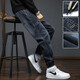 Charluoel Jeans Primavera y otoño 2025 NUEVA Marca de moda Tie Feet Harem pantalones Boy elástico Pantalones casuales 868 Azul gris l