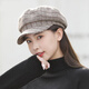 Pisces rabbit beret big head circumference autumn and winter style plaid hat women's fashion octagonal hat British Korean style Japanese hat (large plaid) coffee one size one size adjustable