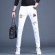 Ke jiehao 2025 Spring y verano Slim White White bordado Jeans de alta gama Los delgados pantalones de pies pequeños elásticos de moda y versátil tendencia casual 1315 Blanco 31