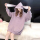 MILANYIN women's autumn and winter Korean style loose and cute bunny ears hooded top long-sleeved sweatshirt for women MLDM142 taro purple M