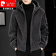 Pierre Cardin sherpa hooded jacket men's autumn and winter polar fleece plus velvet thickened warm jacket men's coat knitted hooded gray 3XL (recommended 145-160Jin Jin equals 0.5 kg)
